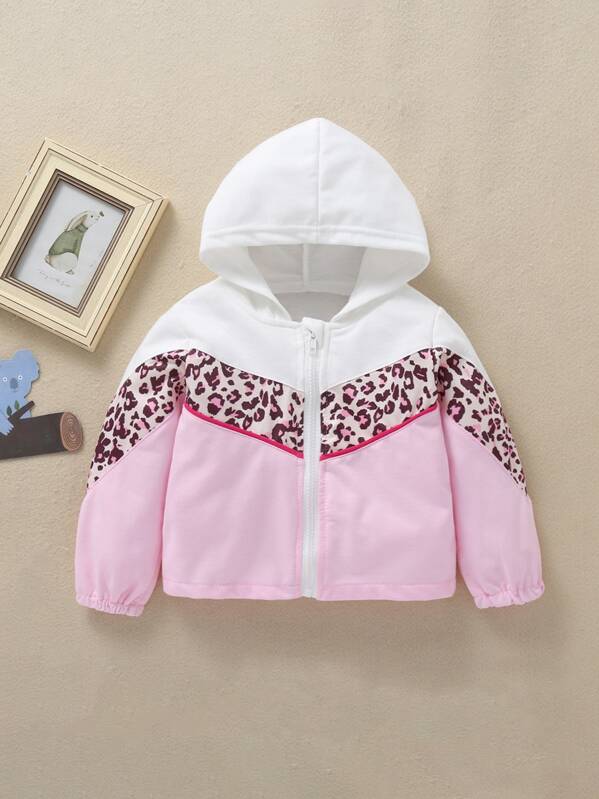 

Toddler Girls Cut And Sew Leopard Print Hooded Jacket, Multicolor