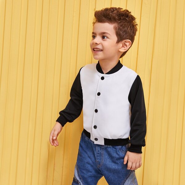 

Toddler Boys Contrast Sleeve Bomber Jacket, Black and white