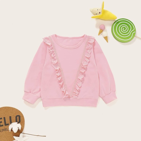 

Toddler Girls Eyelet Embroidery Frill Trim Sweatshirt, Pink