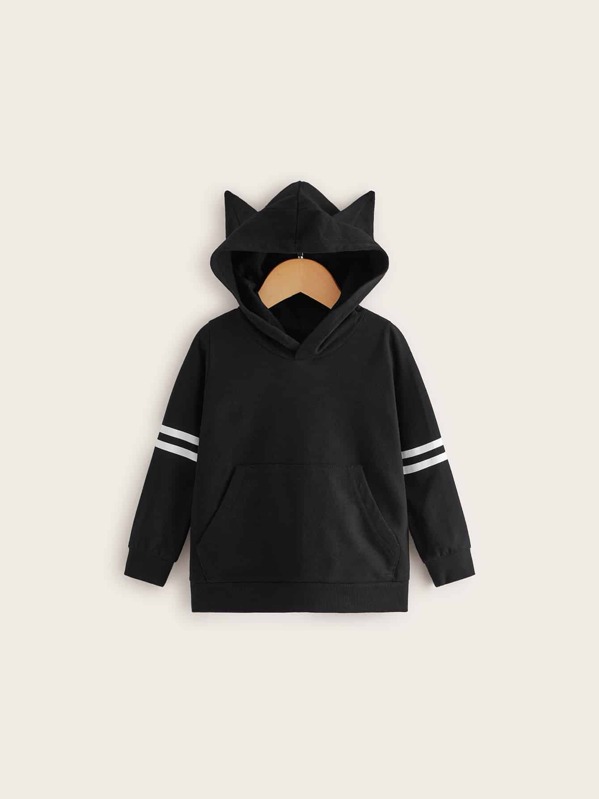 

Toddler Girls Stripe Print Hooded Sweatshirt, Black