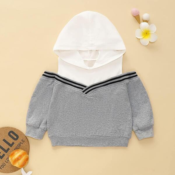 

Toddler Girls 2 In 1 Stripe Pattern Open Shoulder Hoodie, Multicolor