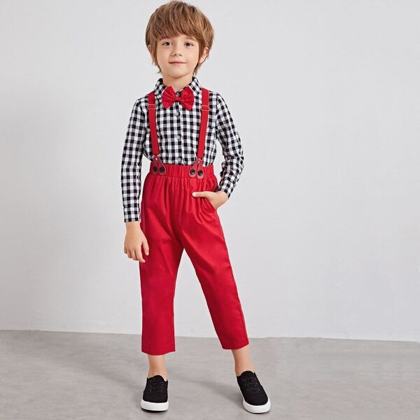 

Toddler Boys Bow Tie Gingham Top With Straps Pants, Multicolor