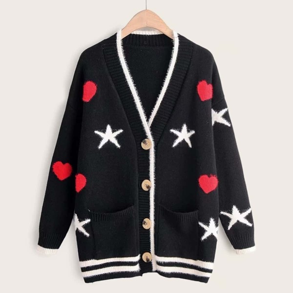 

Heart And Star Pattern Button Front Cardigan