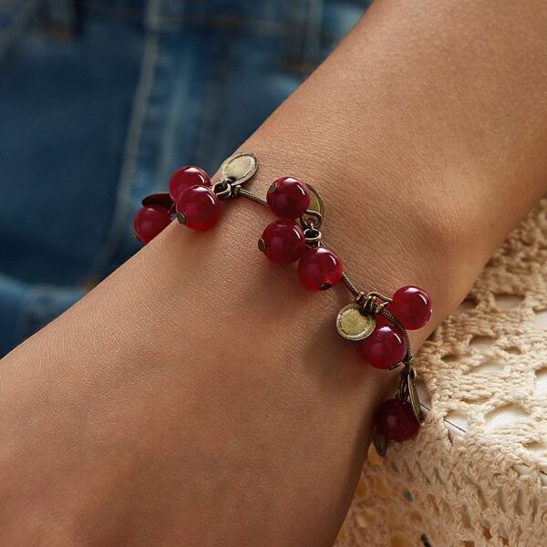 

Cherry & Disc Decor Bracelet 1pc