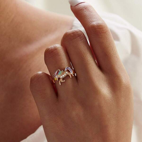 

Rhinestone Engraved Unicorn Decor Ring 1pc