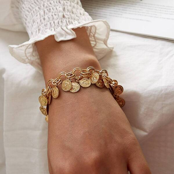 

Coin Tassel Chain Bracelet 1pc, Gold