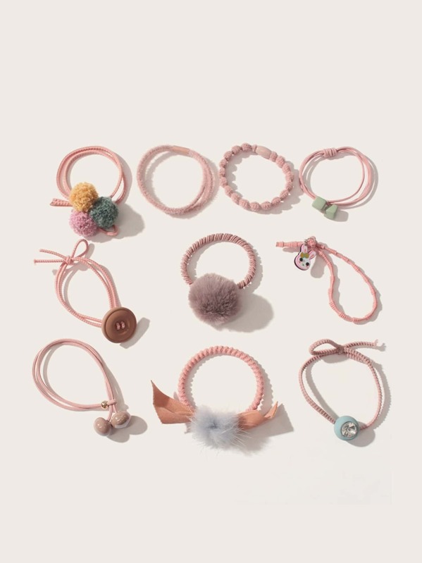 

Toddler Girls Pom Pom Decor Hair Tie 10pcs, Multicolor