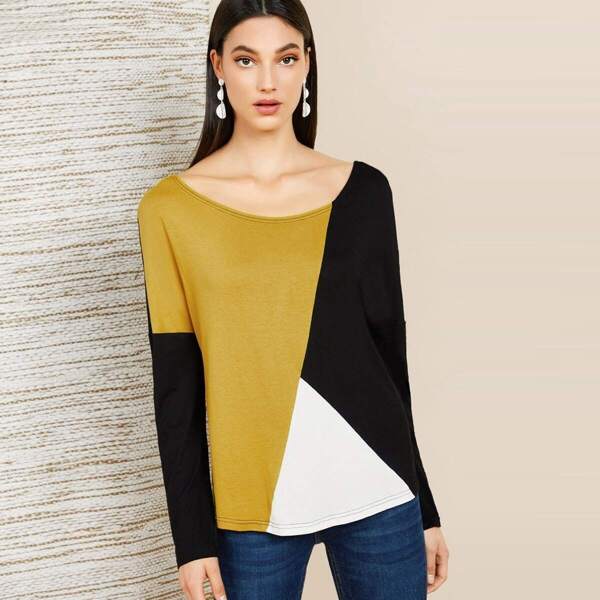 

Drop Shoulder Colorblock Tee, Multicolor