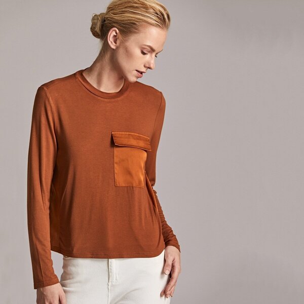 

Premium Flap Pocket Detail Tee, Brown