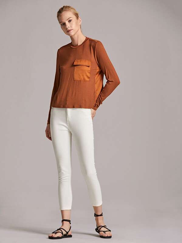 

Premium Flap Pocket Detail Tee, Brown, Denisa