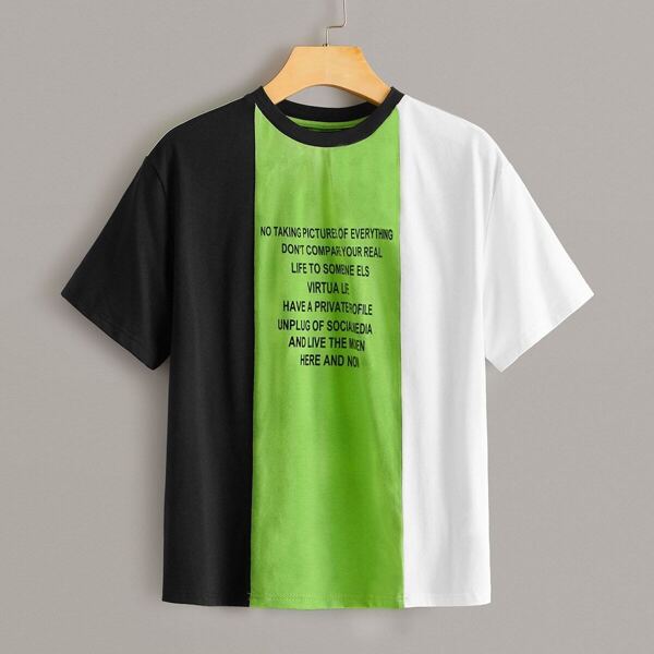 

Slogan Print Colorblock Tee