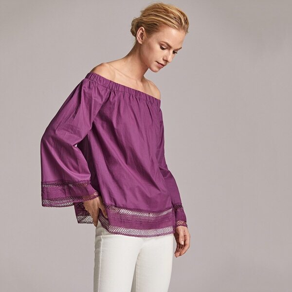 

Premium Lace Insert Bardot Top, Purple