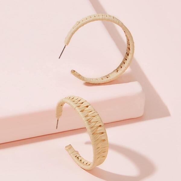 

Solid Braided Cuff Hoop Earrings 1pair, Beige