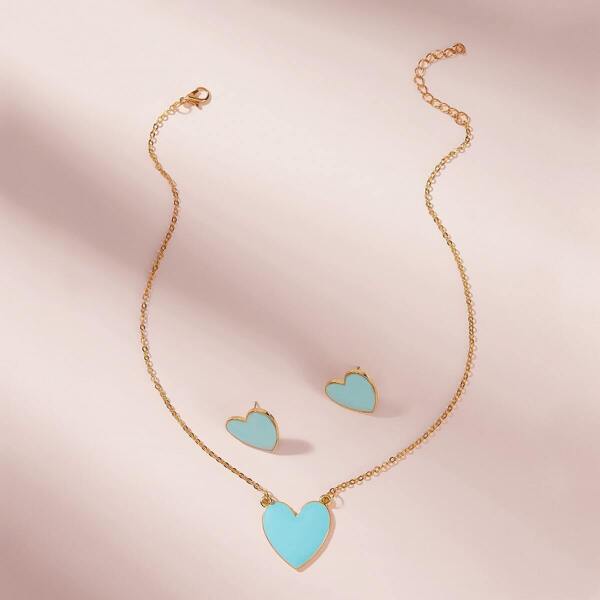 

Heart Charm Necklace & Earrings 3pcs