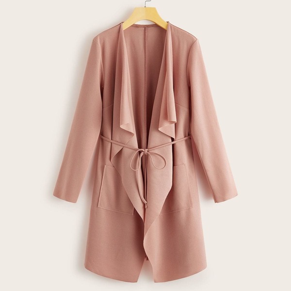 

Pocket Front Belted Duster Coat, Pink pastel