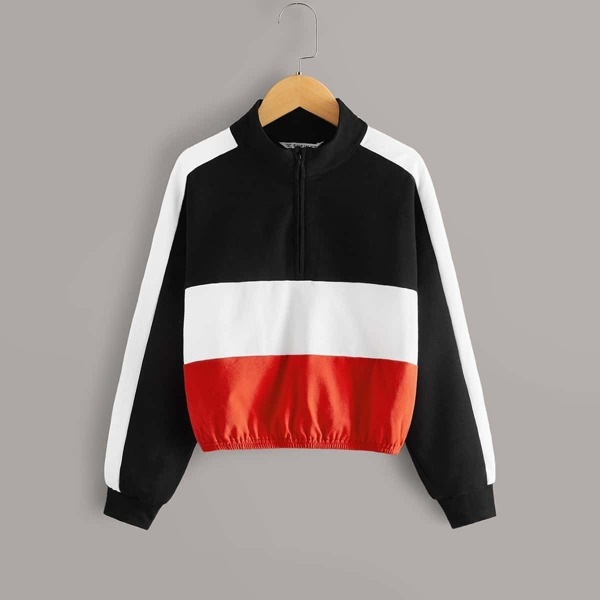 

Girls Zip Half Placket Colorblock Sweatshirt, Multicolor