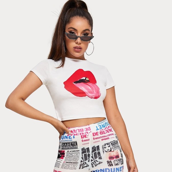 

Mouth Print Fitted Tee, White