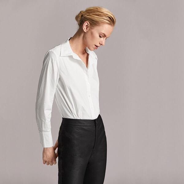 

Premium Curved Hem Solid Shirt, White