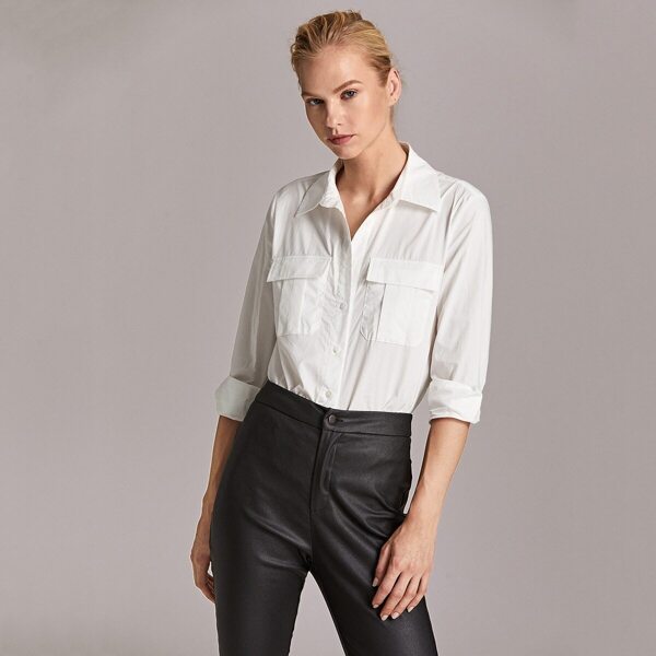 

Premium Flap Pocket Solid Blouse, White
