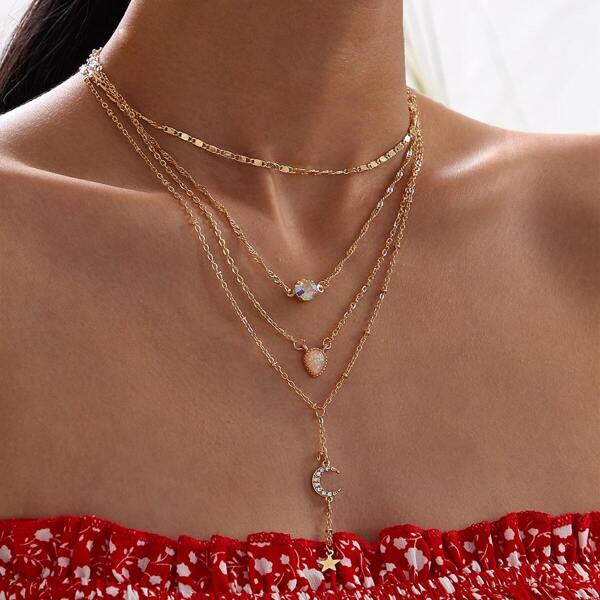 

Moon & Star Charm Lariat Layered Necklace 1pc, Gold