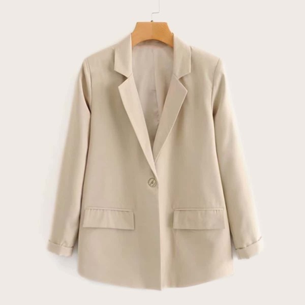 

Lapel Neck Single Button Flap Pocket Blazer, Beige