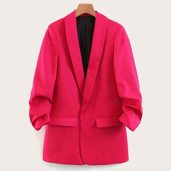 

Solid Shawl Neck Flap Pocket Blazer
