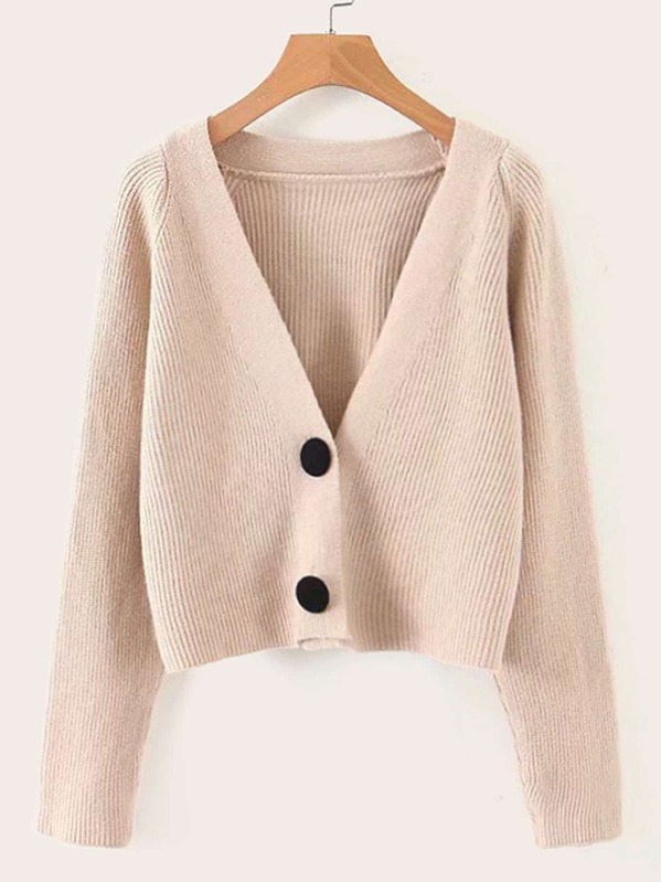 

V Neck Button Front Cardigan, Nude