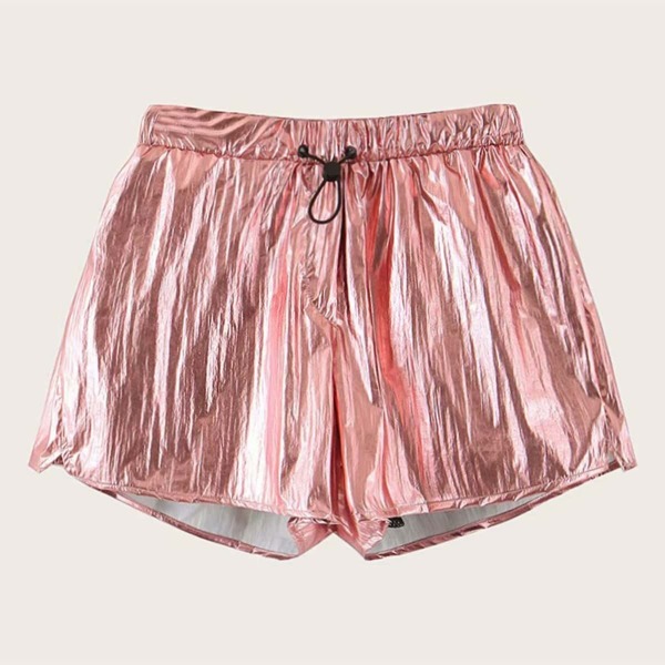 

Metallic Drawstring Waist Shorts