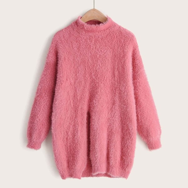 

Solid Mock Neck Fluffy Sweater