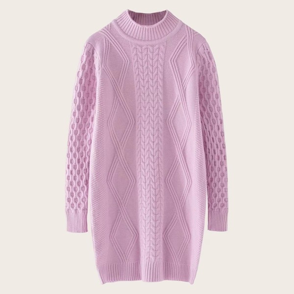 

Solid Stand Neck Cable Knit Sweater