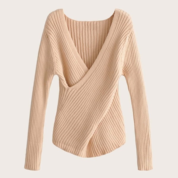 

Solid Surplice Front Ribbed Sweater