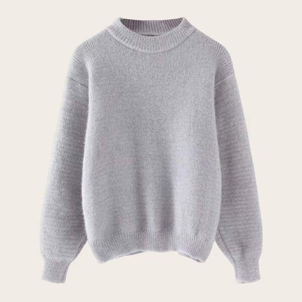 

Solid Mock Neck Drop Shoulder Sweater, Grey