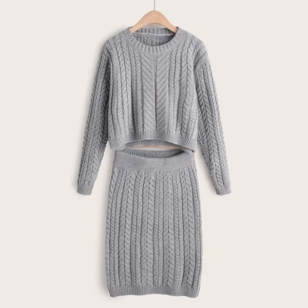 

Round Neck Cable Knit Sweater & Sweater Skirt