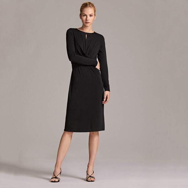 

Premium Solid Twist Front Peekaboo Dress, Black