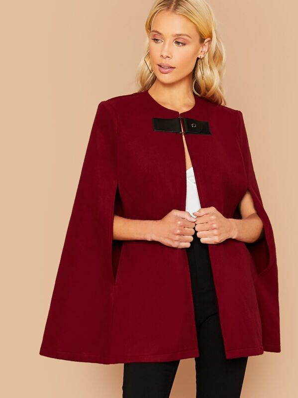 

Strap Buckle Closure Cape Coat, Burgundy, Allie Leggett