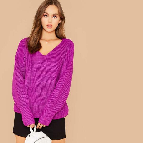 

Neon Purple Drop Shoulder Sweater, Purple bright