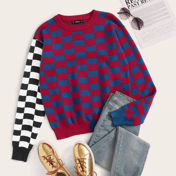 

Colorblock Checked Pattern Sweater, Multicolor