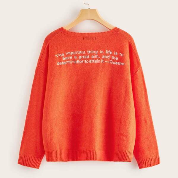 

Neon Orange Embroidered Slogan Sweater, Orange bright