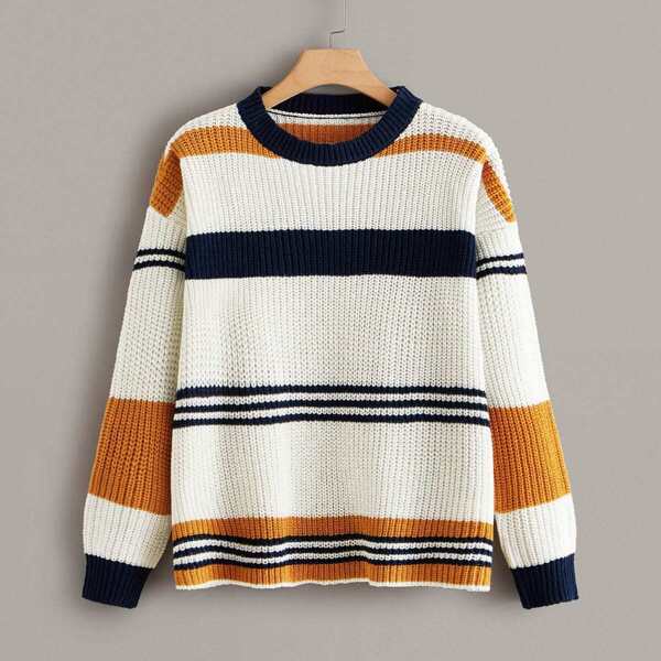 

Plus Striped Drop Shoulder Sweater, Multicolor