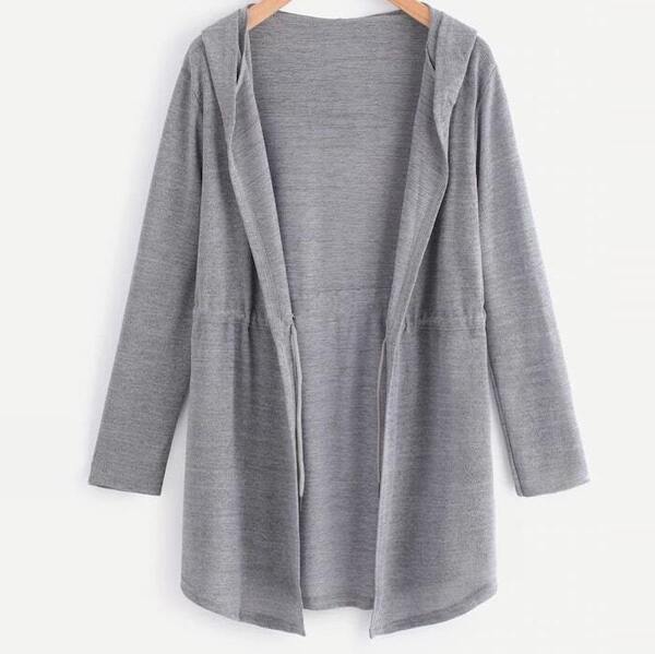 

Plus Drawstring Waist Hooded Cardigan, Grey