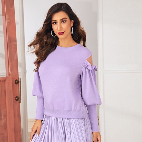 

Ruffle Trim Cut Out Sweatshirt, Purple