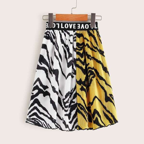 

Toddler Girls Spliced Tiger Print Pleated Skirt, Multicolor