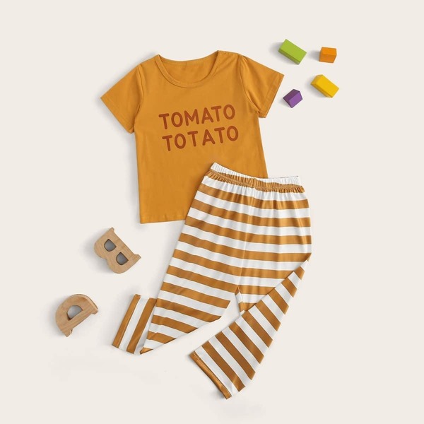 

Toddler Boys Slogan Graphic Striped Pajama Set, Multicolor