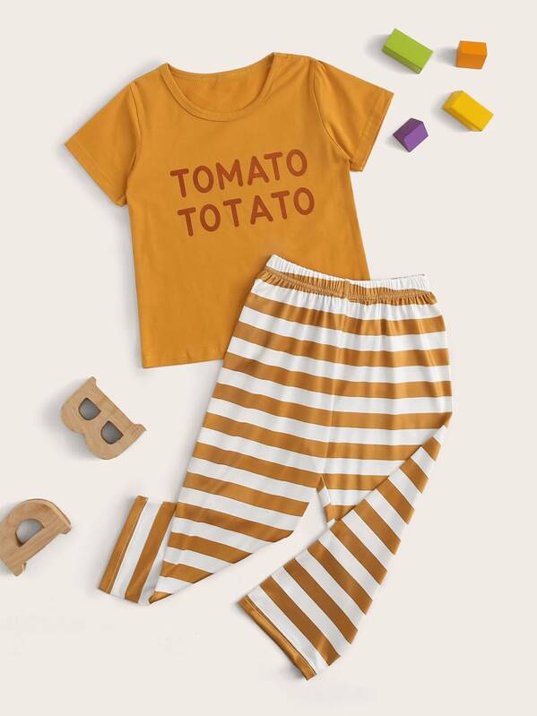 

Toddler Boys Slogan Graphic Striped Pajama Set, Multicolor