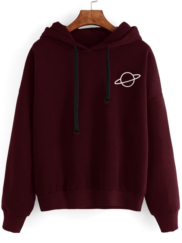 

Plus Planet Print Hooded Sweatshirt, Burgundy