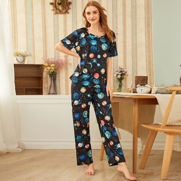 

Galaxy Print Top & Pants PJ Set