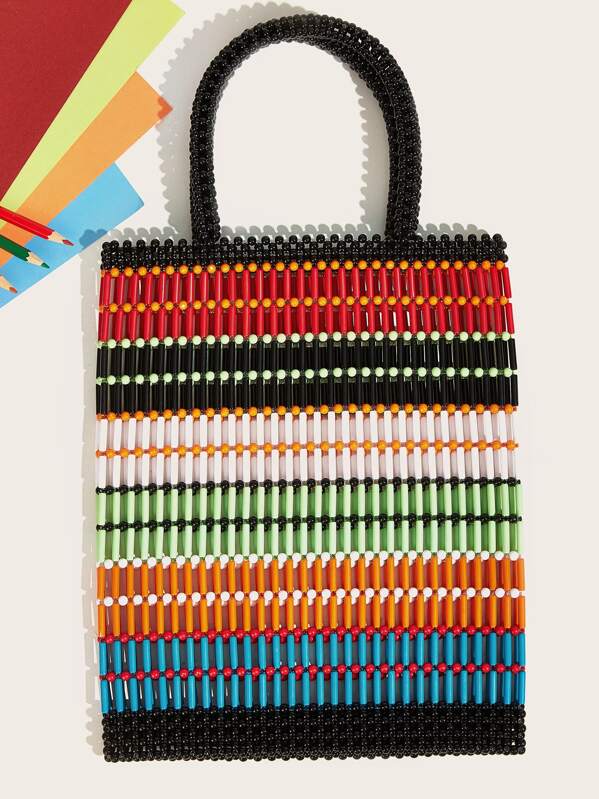 

Striped Hollow-out Tote Bag, Multicolor