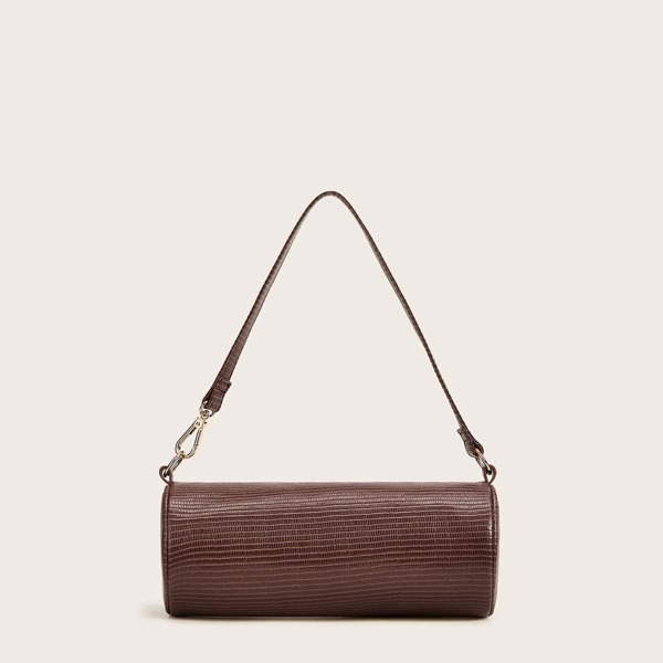 

Zipper Back Croc Embossed Cylinder Bag, Brown