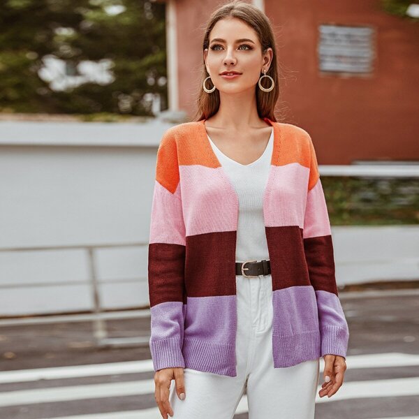 

Colorblock Open Front Cardigan, Multicolor