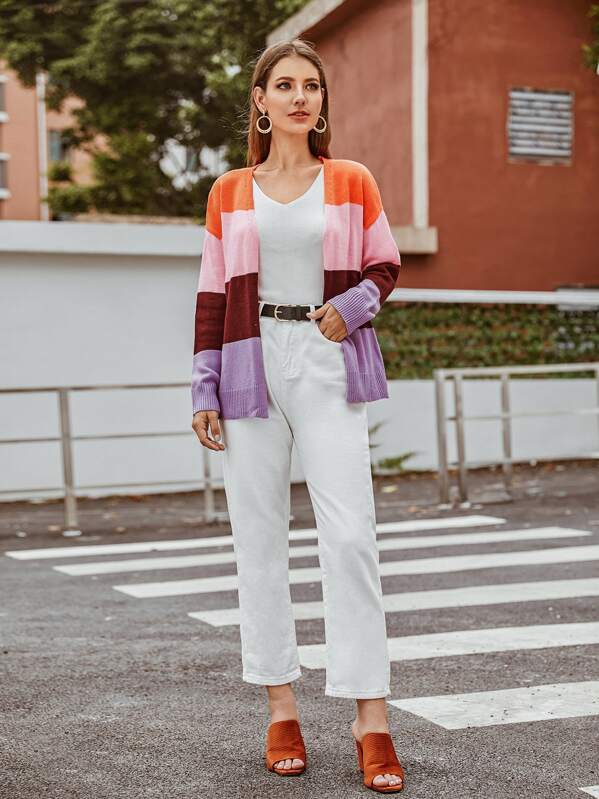 

Colorblock Open Front Cardigan, Multicolor, Debi Cruz